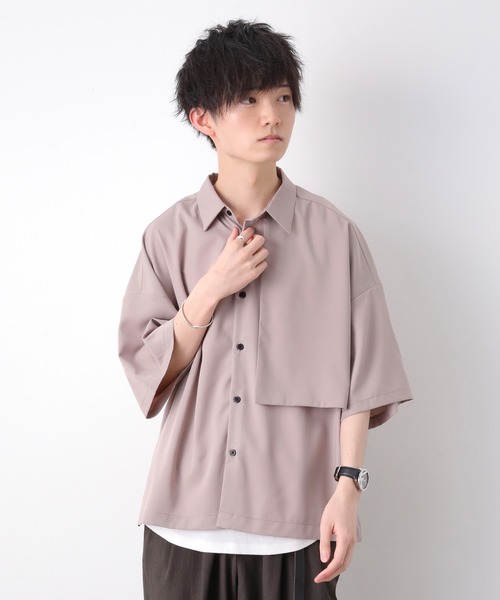 JUNRED（ジュンレッド）の「【こめxJUNRed】 ガンフラップハーフスリーブシャツ（シャツ/ブラウス・メンズ・ブラウン/ブラック/グレイッシュベージュ・M/S/L）」の3枚目の写真