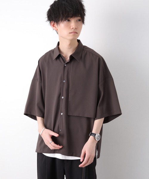 JUNRED（ジュンレッド）の「【こめxJUNRed】 ガンフラップハーフスリーブシャツ（シャツ/ブラウス・メンズ・ブラウン/ブラック/グレイッシュベージュ・M/S/L）」の5枚目の写真