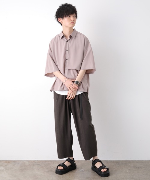 JUNRED（ジュンレッド）の「【こめxJUNRed】 ガンフラップハーフスリーブシャツ（シャツ/ブラウス・メンズ・ブラウン/ブラック/グレイッシュベージュ・M/S/L）」の9枚目の写真