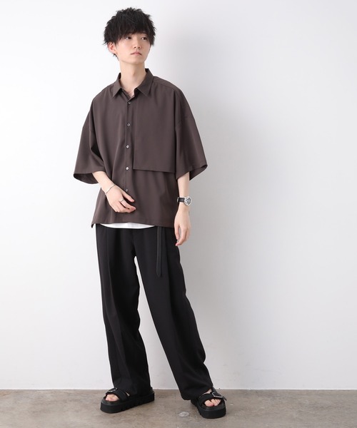 JUNRED（ジュンレッド）の「【こめxJUNRed】 ガンフラップハーフスリーブシャツ（シャツ/ブラウス・メンズ・ブラウン/ブラック/グレイッシュベージュ・M/S/L）」の11枚目の写真