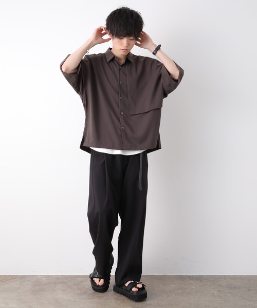 JUNRED（ジュンレッド）の「【こめxJUNRed】 ガンフラップハーフスリーブシャツ（シャツ/ブラウス・メンズ・ブラウン/ブラック/グレイッシュベージュ・M/S/L）」の12枚目の写真