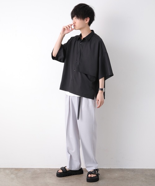 JUNRED（ジュンレッド）の「【こめxJUNRed】 ガンフラップハーフスリーブシャツ（シャツ/ブラウス・メンズ・ブラウン/ブラック/グレイッシュベージュ・M/S/L）」の14枚目の写真