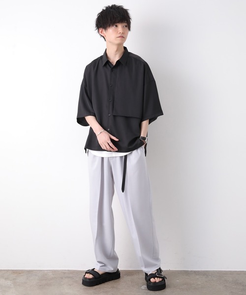 JUNRED（ジュンレッド）の「【こめxJUNRed】 ガンフラップハーフスリーブシャツ（シャツ/ブラウス・メンズ・ブラウン/ブラック/グレイッシュベージュ・M/S/L）」の15枚目の写真