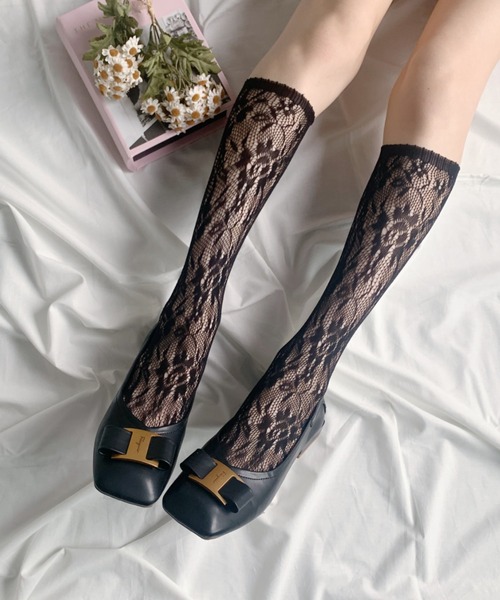 Loueme（ルエム）の「フロッキーレースハイソックス（ソックス/靴下・レディース・ホワイト/ブラック・FREE）」の9枚目の写真