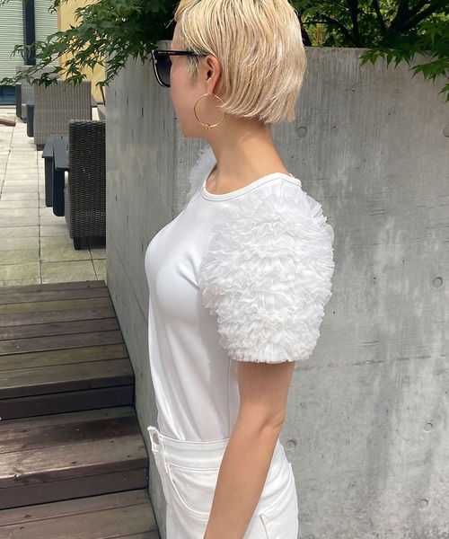 JENNE 袖ボリュームチュールTシャツ ブラック⭐Lサイズ 袖ボリュームチュールTシャツ｜JENNE(ジェンヌ)公式通販：パリ