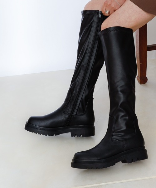 COLONY 2139(コロニートゥーワンスリーナイン)の「【マカロンFoot】ストレスフリーストレッチ タンクソールロングブーツ(ブーツ・レディース・ブラック・24/23/25)」の2枚目の写真