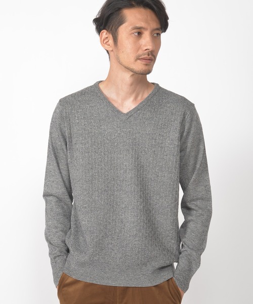 CROWDED CLOSET(クラウデッドクローゼット)の「12G(ゲージ)ジャガードVネックニット(ニット/セーター・メンズ・ブラック/ベージュ/グレー/ブルー・02/03/04)」の3枚目の写真