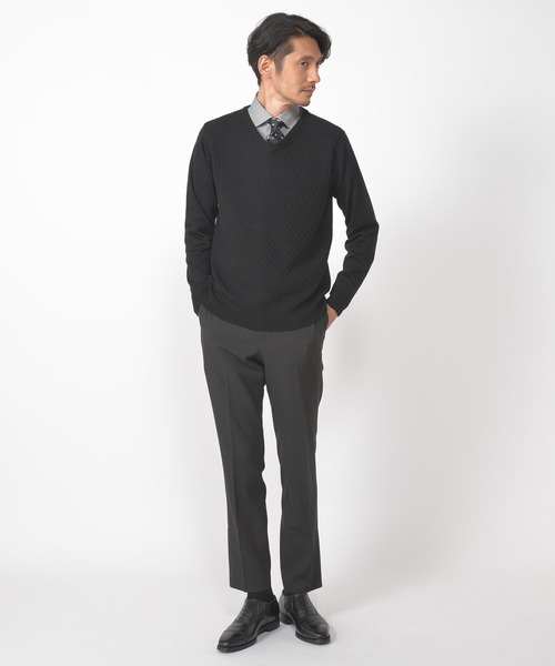 CROWDED CLOSET(クラウデッドクローゼット)の「12G(ゲージ)ジャガードVネックニット(ニット/セーター・メンズ・ブラック/ベージュ/グレー/ブルー・02/03/04)」の22枚目の写真