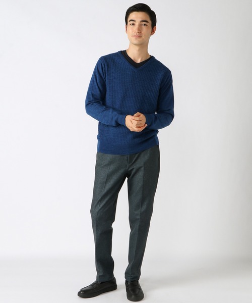 CROWDED CLOSET(クラウデッドクローゼット)の「12G(ゲージ)ジャガードVネックニット(ニット/セーター・メンズ・ブラック/ベージュ/グレー/ブルー・02/03/04)」の19枚目の写真