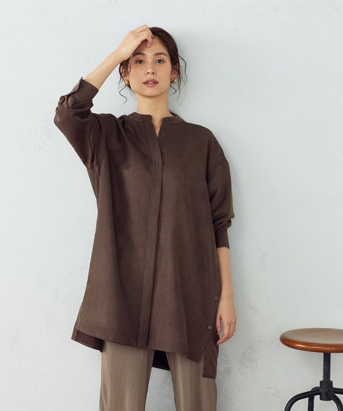 COMME CA ISM(コムサイズム)の「コーデュロイ バンドカラーシャツ(シャツ/ブラウス・レディース・ブラウン/サックスブルー/グレイッシュベージュ/チャコール・SMALL/MEDIUM/LARGE)」の1枚目の写真