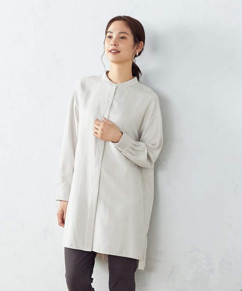 COMME CA ISM(コムサイズム)の「コーデュロイ バンドカラーシャツ(シャツ/ブラウス・レディース・ブラウン/サックスブルー/グレイッシュベージュ/チャコール・SMALL/MEDIUM/LARGE)」の3枚目の写真