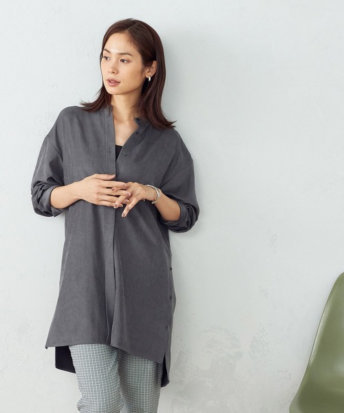 COMME CA ISM(コムサイズム)の「コーデュロイ バンドカラーシャツ(シャツ/ブラウス・レディース・ブラウン/サックスブルー/グレイッシュベージュ/チャコール・SMALL/MEDIUM/LARGE)」の7枚目の写真