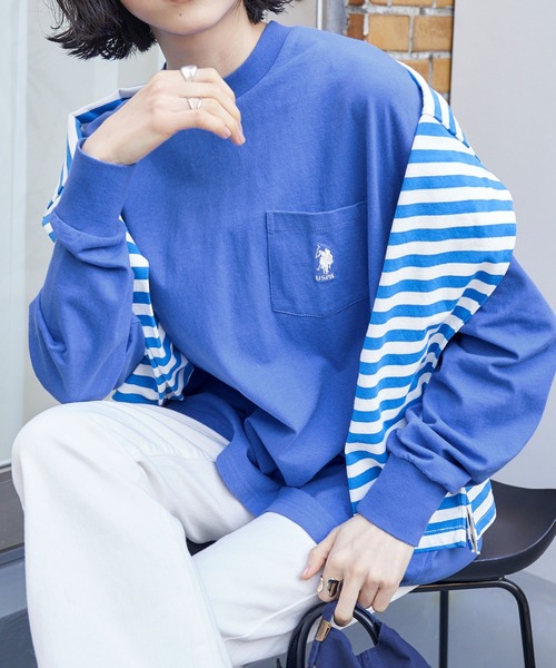 U.S. POLO ASSN.(ユーエスポロアッスン)の「U.S. POLO ASSN. /ユーエスポロアッスン 別注 袖ボリューム 胸刺繍ポケットロングTシャツ(Tシャツ/カットソー・レディース・ホワイト/ブラック/ベージュ/ネイビー/ブラウン/オレンジ/グリーン/ブルーグリーン/ブルー/ケリー/ダークグリーン/パープル/オレンジ系/オートミール/ピンク/ボルドー・S/M/L)」の11枚目の写真