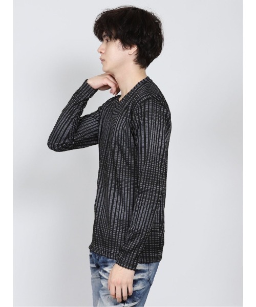 semantic design（セマンティックデザイン）の「セマンティックデザイン/semantic design  ふくれグラデーションチェック Vネック長袖Ｔシャツ（Tシャツ/カットソー・メンズ・ホワイト/ブラック/ボルドー・S/MEDIUM/LARGE/X-LARGE）」の9枚目の写真