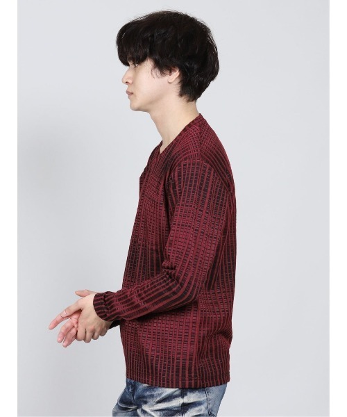 semantic design（セマンティックデザイン）の「セマンティックデザイン/semantic design  ふくれグラデーションチェック Vネック長袖Ｔシャツ（Tシャツ/カットソー・メンズ・ホワイト/ブラック/ボルドー・S/MEDIUM/LARGE/X-LARGE）」の12枚目の写真
