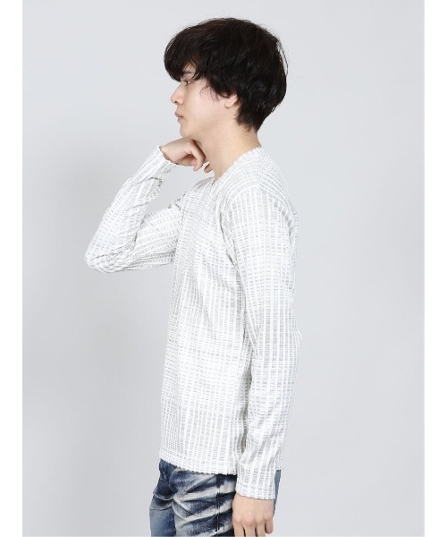 semantic design（セマンティックデザイン）の「セマンティックデザイン/semantic design  ふくれグラデーションチェック Vネック長袖Ｔシャツ（Tシャツ/カットソー・メンズ・ホワイト/ブラック/ボルドー・S/MEDIUM/LARGE/X-LARGE）」の13枚目の写真
