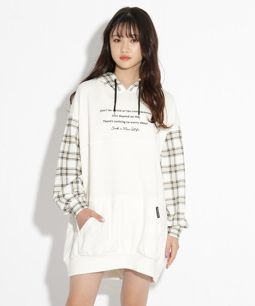 セール フードチェック切替ミニワンピース ワンピース Pink Latte ピンクラテ のファッション通販 Zozotown