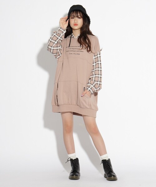 PINK-latte（ピンクラテ）の「◇フードチェック切替ミニワンピース