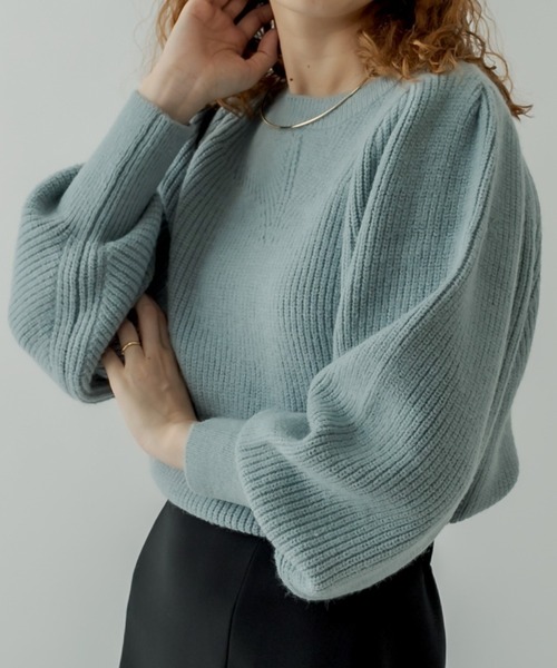 mystic(ミスティック)の「畦切り替えパフニット(ニット/セーター・レディース・ブラック/ベージュ/オフホワイト/ブルー・FREE)」の4枚目の写真