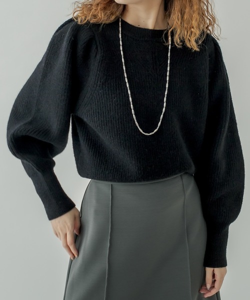 mystic(ミスティック)の「畦切り替えパフニット(ニット/セーター・レディース・ブラック/ベージュ/オフホワイト/ブルー・FREE)」の3枚目の写真