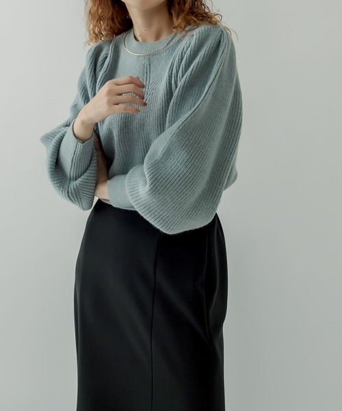 mystic(ミスティック)の「畦切り替えパフニット(ニット/セーター・レディース・ブラック/ベージュ/オフホワイト/ブルー・FREE)」の5枚目の写真