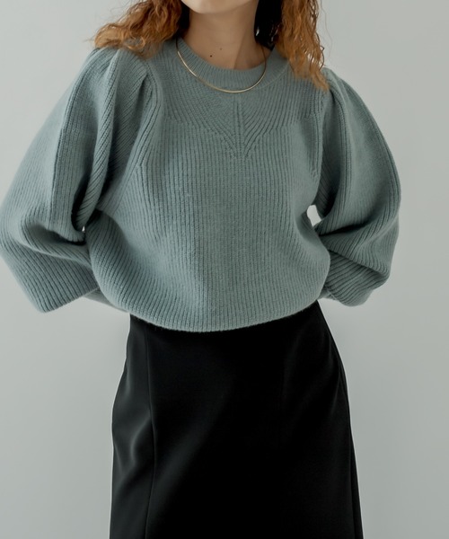 mystic(ミスティック)の「畦切り替えパフニット(ニット/セーター・レディース・ブラック/ベージュ/オフホワイト/ブルー・FREE)」の10枚目の写真