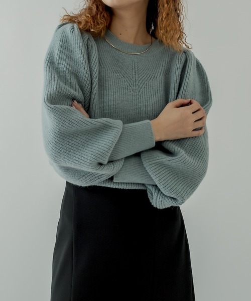 mystic(ミスティック)の「畦切り替えパフニット(ニット/セーター・レディース・ブラック/ベージュ/オフホワイト/ブルー・FREE)」の17枚目の写真