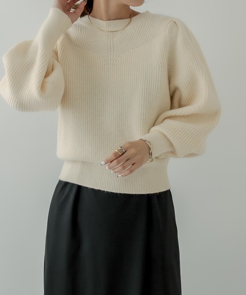 mystic(ミスティック)の「畦切り替えパフニット(ニット/セーター・レディース・ブラック/ベージュ/オフホワイト/ブルー・FREE)」の8枚目の写真