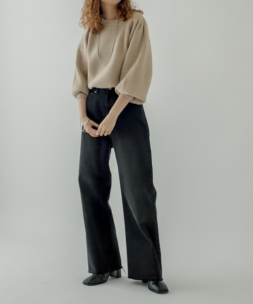 mystic(ミスティック)の「畦切り替えパフニット(ニット/セーター・レディース・ブラック/ベージュ/オフホワイト/ブルー・FREE)」の11枚目の写真