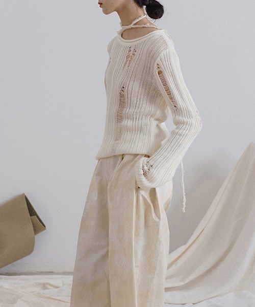 chuclla(チュクラ)の「【MURMURMI】Crash ridge crew neck knit chw22s001(ニット/セーター・レディース・ブラック/アイボリー・S/M)」の6枚目の写真