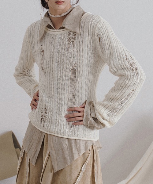 chuclla(チュクラ)の「【MURMURMI】Crash ridge crew neck knit chw22s001(ニット/セーター・レディース・ブラック/アイボリー・S/M)」の9枚目の写真