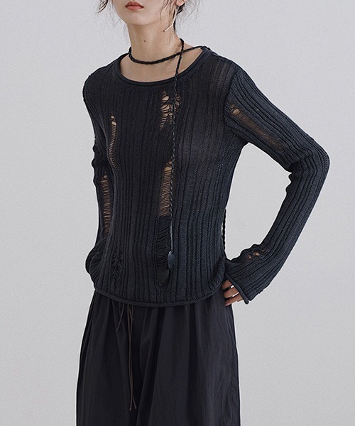 chuclla(チュクラ)の「【MURMURMI】Crash ridge crew neck knit chw22s001(ニット/セーター・レディース・ブラック/アイボリー・S/M)」の10枚目の写真