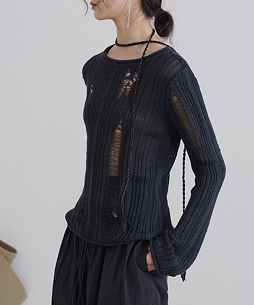 chuclla(チュクラ)の「【MURMURMI】Crash ridge crew neck knit chw22s001(ニット/セーター・レディース・ブラック/アイボリー・S/M)」の16枚目の写真