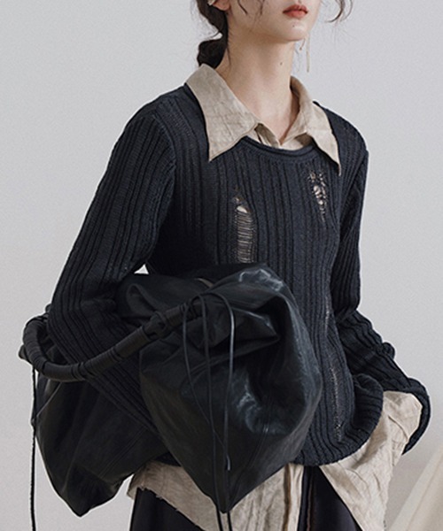 chuclla(チュクラ)の「【MURMURMI】Crash ridge crew neck knit chw22s001(ニット/セーター・レディース・ブラック/アイボリー・S/M)」の18枚目の写真