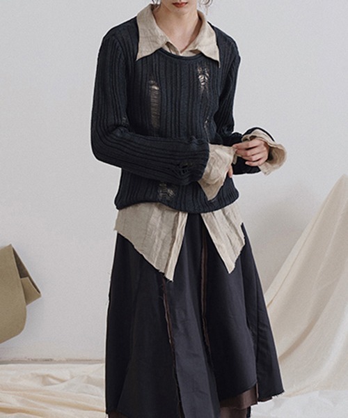 chuclla(チュクラ)の「【MURMURMI】Crash ridge crew neck knit chw22s001(ニット/セーター・レディース・ブラック/アイボリー・S/M)」の20枚目の写真