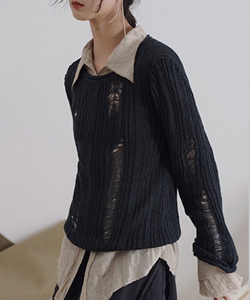 chuclla(チュクラ)の「【MURMURMI】Crash ridge crew neck knit chw22s001(ニット/セーター・レディース・ブラック/アイボリー・S/M)」の22枚目の写真