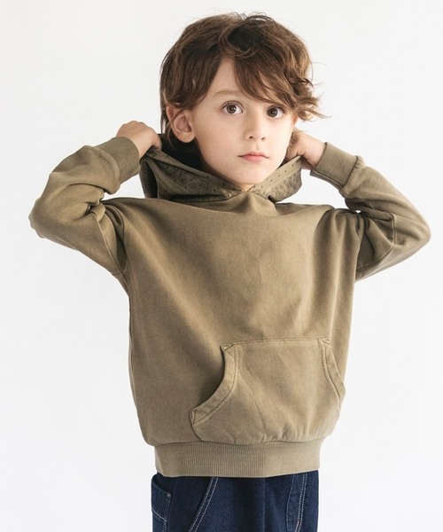 BRANSHES（ブランシェス）の「【バンダナフード】パーカー（パーカー・キッズ・カーキ/チャコールグレー・140/90/110/150/120/100/130）」の2枚目の写真