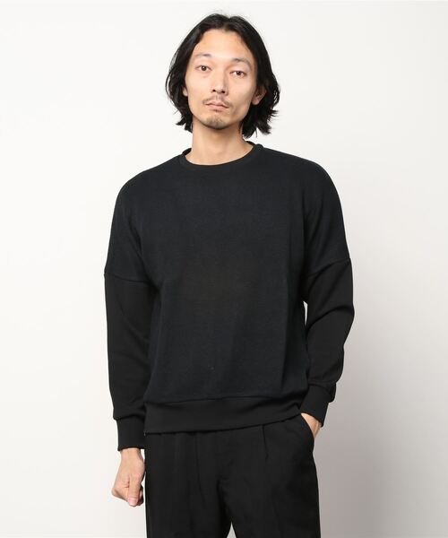 OURET（オーレット）の「OURET (オーレット)ストレッチカノコクルードルマンプルオーバーカットソー（スウェット・メンズ・ブラック/グレー・1/2/3）」の2枚目の写真