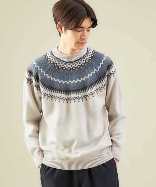 green label relaxing(グリーンレーベルリラクシング)の「求心 ジャカード クルーネック ニット(ニット/セーター・メンズ・ライトグレー/ブラック/イエロー・S/M/L/XL)」の2枚目の写真