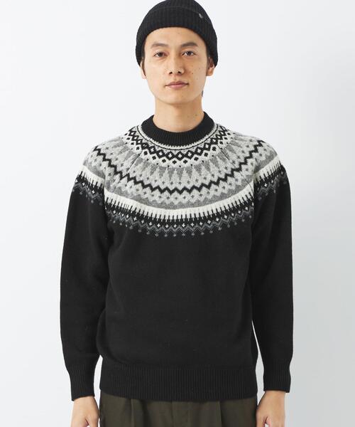 green label relaxing(グリーンレーベルリラクシング)の「求心 ジャカード クルーネック ニット(ニット/セーター・メンズ・ライトグレー/ブラック/イエロー・S/M/L/XL)」の6枚目の写真