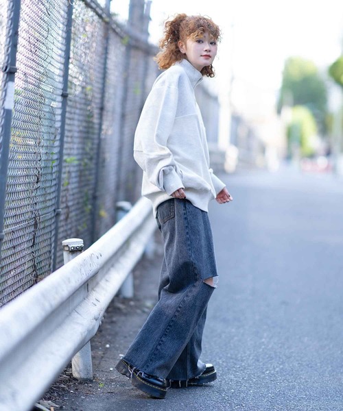 X-girl(エックスガール)の「PANELLED HALF ZIP SWEAT TOP(スウェット・レディース・イエロー/ブラック/アッシュ・M/S)」の8枚目の写真