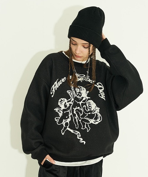 HARSH AND CRUEL(ハーシュアンドクルーエル)の「グラフィック刺繍 ニットセーター HC21AW06【Harsh and Cruel】(ニット/セーター・メンズ・ブラック/ホワイト・L/M/XL/S)」の14枚目の写真