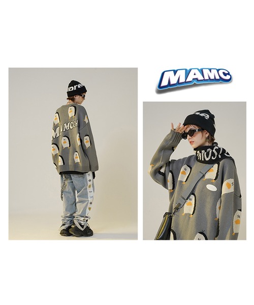 MAMC(エムエーエムシー)の「A'GEM/9 × .kom『MAMC/エムエーエムシー』キャラクター総柄デザイン ニットセーター(ニット/セーター・メンズ・グレー/ブルー・L)」の4枚目の写真