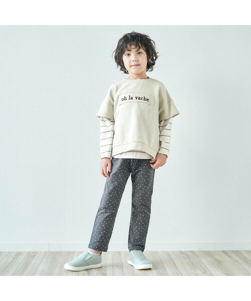 apres les cours（アプレレクール）の「/アップリケロゴ2PセットTシャツ（Tシャツ/カットソー・キッズ・ベージュ/グレー・90/100/110/120/80/130/140）」の3枚目の写真