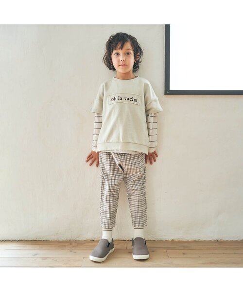 apres les cours（アプレレクール）の「/アップリケロゴ2PセットTシャツ（Tシャツ/カットソー・キッズ・ベージュ/グレー・90/100/110/120/80/130/140）」の5枚目の写真