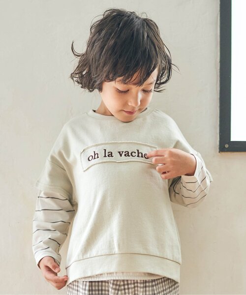 apres les cours（アプレレクール）の「/アップリケロゴ2PセットTシャツ（Tシャツ/カットソー・キッズ・ベージュ/グレー・90/100/110/120/80/130/140）」の9枚目の写真