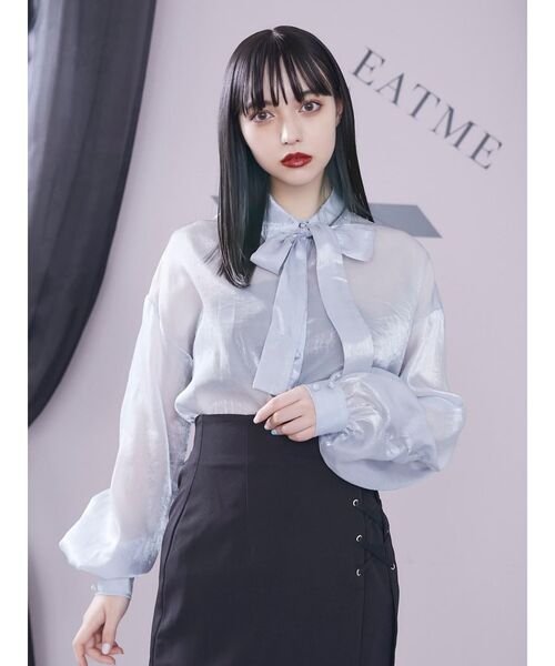 EATME（イートミー）の「BIGリボンシアーブラウス（シャツ/ブラウス・レディース・ブラック/ピンク/ブルー・FREE）」の6枚目の写真