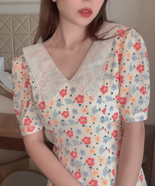 lissi Boutique（リージーブティック）の「【lissi Boutique】ヴィンテージ襟花柄ワンピース（ワンピース・レディース・レッド・FREE）」の12枚目の写真