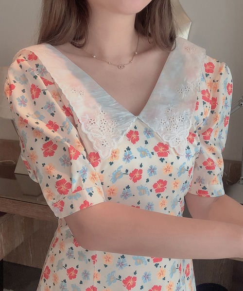 lissi Boutique（リージーブティック）の「【lissi Boutique】ヴィンテージ襟花柄ワンピース（ワンピース・レディース・レッド・FREE）」の11枚目の写真