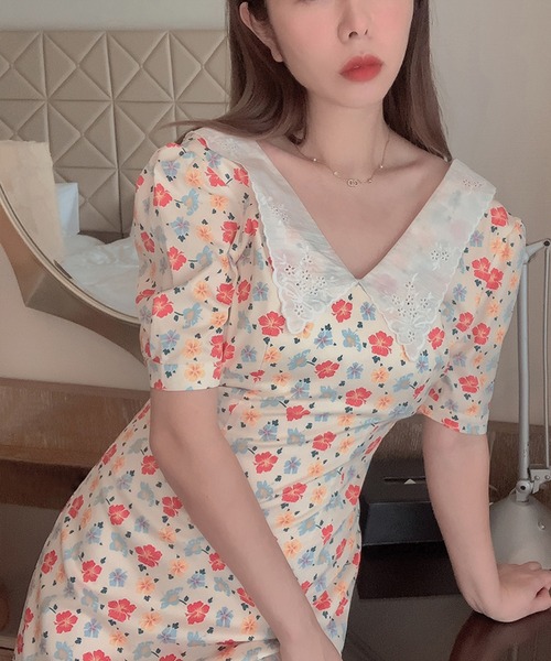 lissi Boutique（リージーブティック）の「【lissi Boutique】ヴィンテージ襟花柄ワンピース（ワンピース・レディース・レッド・FREE）」の8枚目の写真